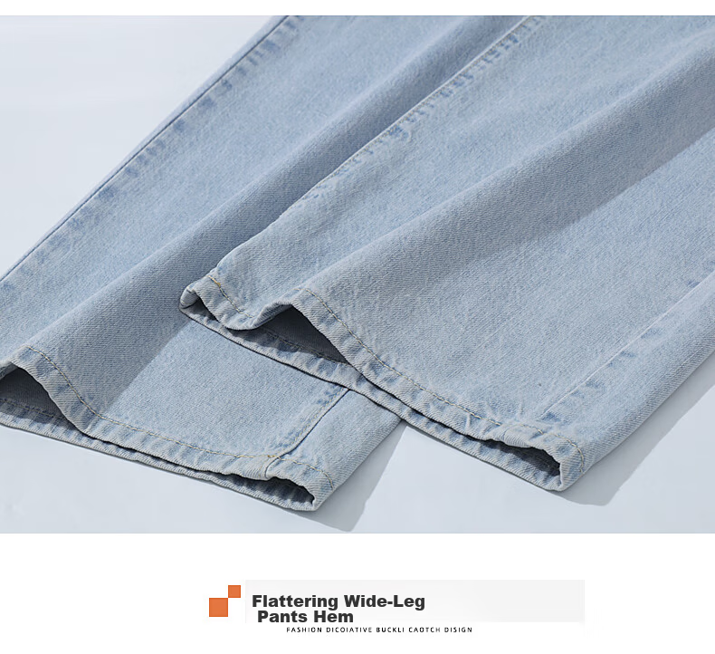 Jeanswest Women's Summer Thin High-Waist Wide-Leg Slim Straight-Leg Light Blue Jeans M 15