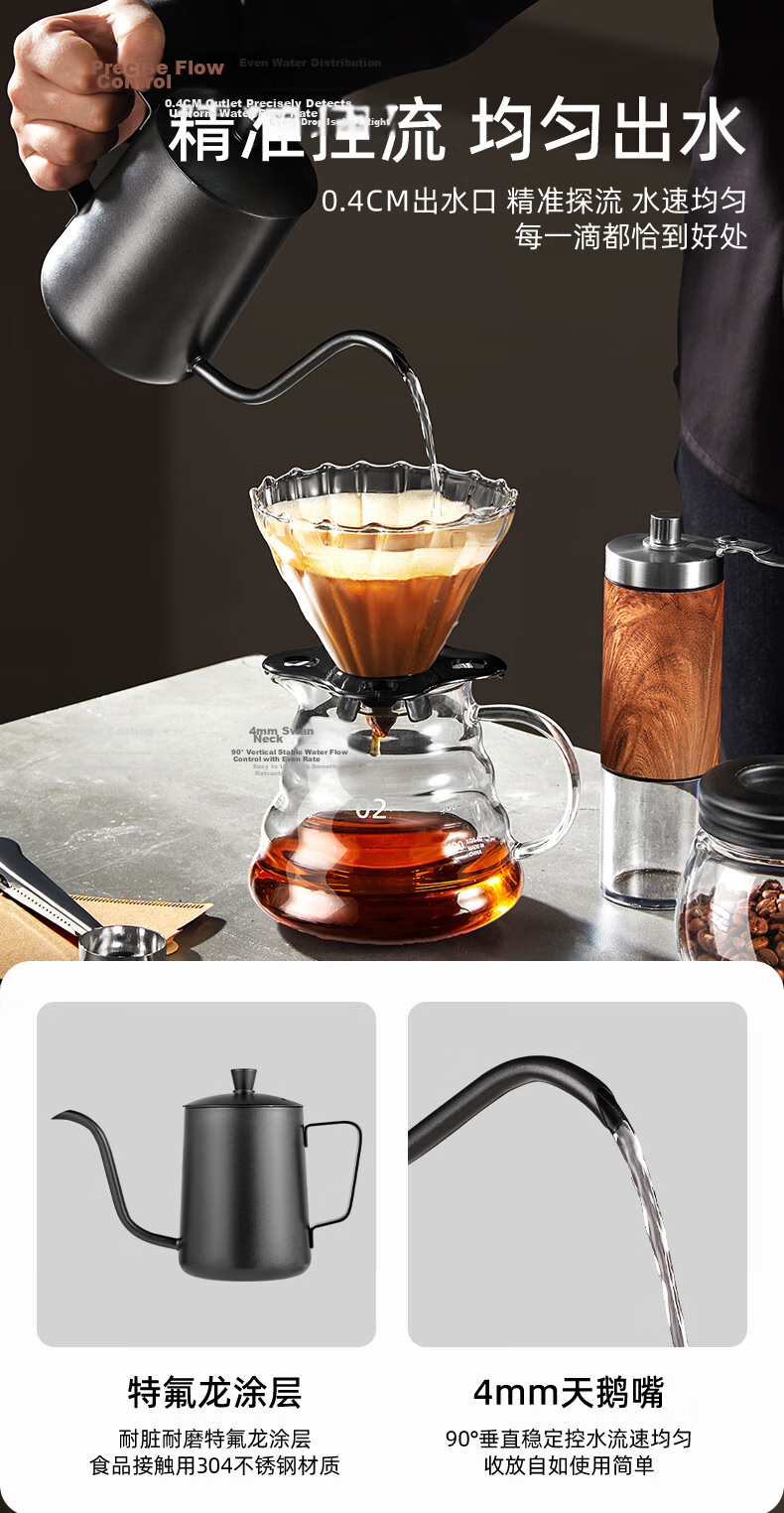 TEOTM Pour-Over Coffee Maker Set, Hand Grinder Coffee Machine, Manual Bean Grinder, Pour-Over Coffee Home Brewing Kit Basic Model 10