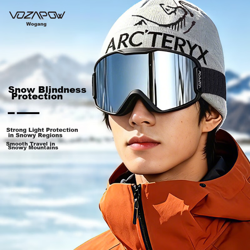 VOZAPOW Ski Goggles Double-Layer Anti-Fog HD Snow Blindness Protection Snow Mountain Goggles Compatible with Prescription Lenses for Men and Women