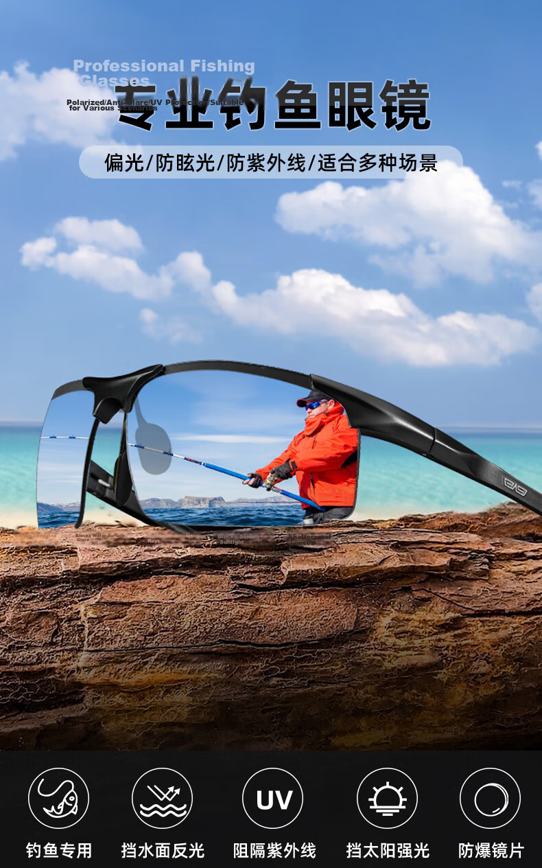 CAPONI Photochromic Polarized Fishing Sunglasses for Men, Day and Night Use, Anti-Glare Driving Sunglasses 1