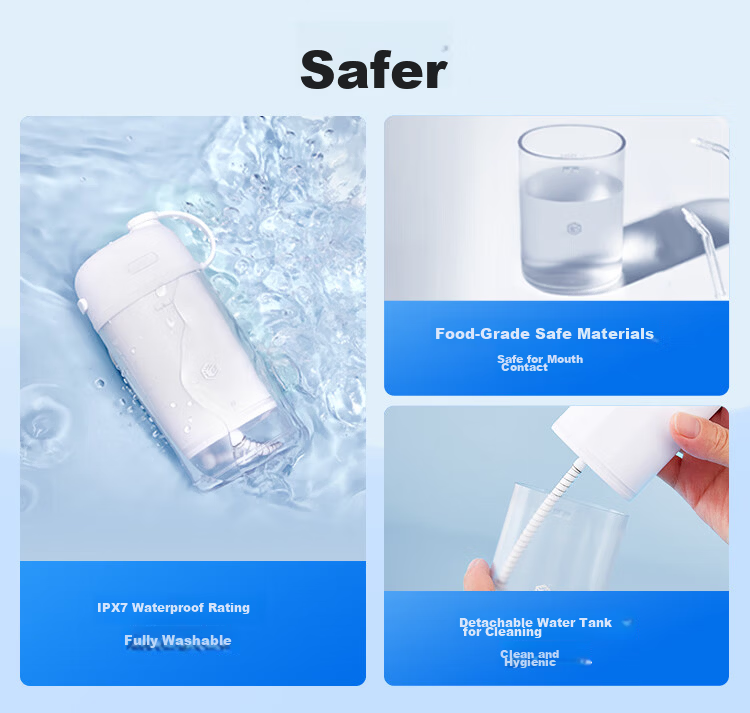 JD Jingzao Portable Oral Irrigator with 3 Nozzles Retractable Water Flosser Ultrasonic Teeth Cleaner Dental Plaque Remover Preventive Dental Care Gift for Teacher's Day Birthday Couples Holiday 3