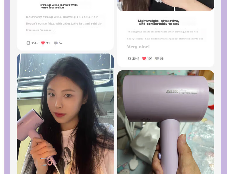 AUX Hair Dryer for Dormitory Use, Student 800W Low Power, Home Negative Ion Hair Protection, High Wind Speed Quick-Drying Electric Blower, Portable Mini Hair Dryer for Students' Dormitory, Graduation Season Gift 2