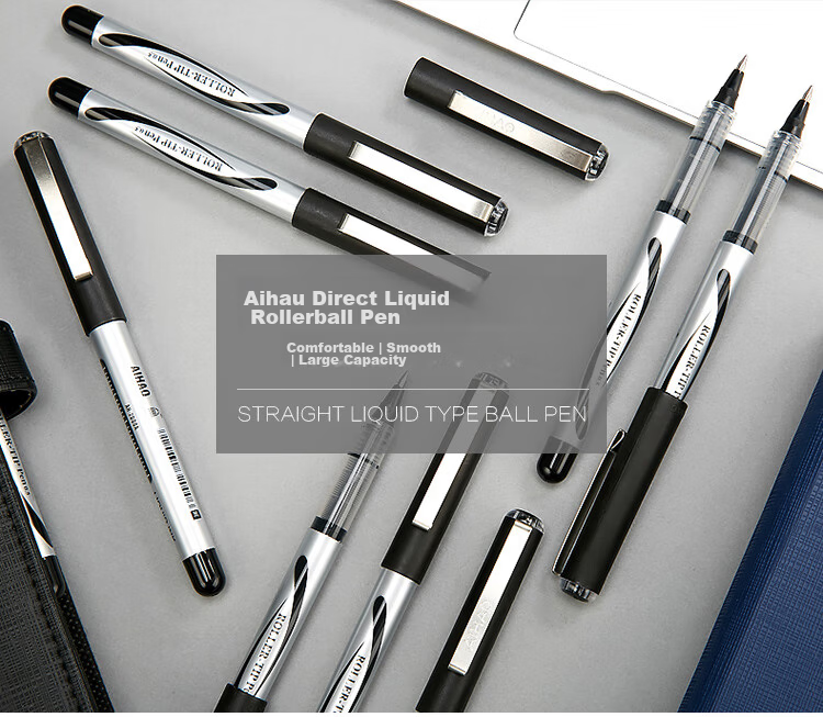 AIHAO Signature Pen, 0.5mm Black, Direct Liquid Rollerball Pen, Bullet Tip, Office Use, Water-Based Ink, Large Capacity Direct Liquid Pen, AH2000 1