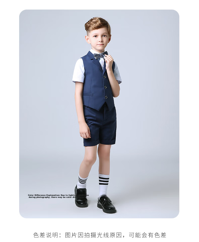 ROMON Boys' Suit, Formal Wear for Children's Holiday Performances, Vest Set for Hosting Weddings And Graduations, Navy Blue, Size 140 15