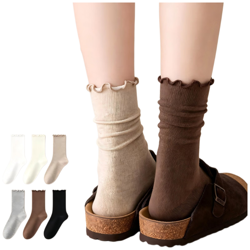 Dr. Chu Disposable Women's Socks Summer Daily Cotton Breathable Mid-Calf 10A Antibacterial Patterned 5 Pairs