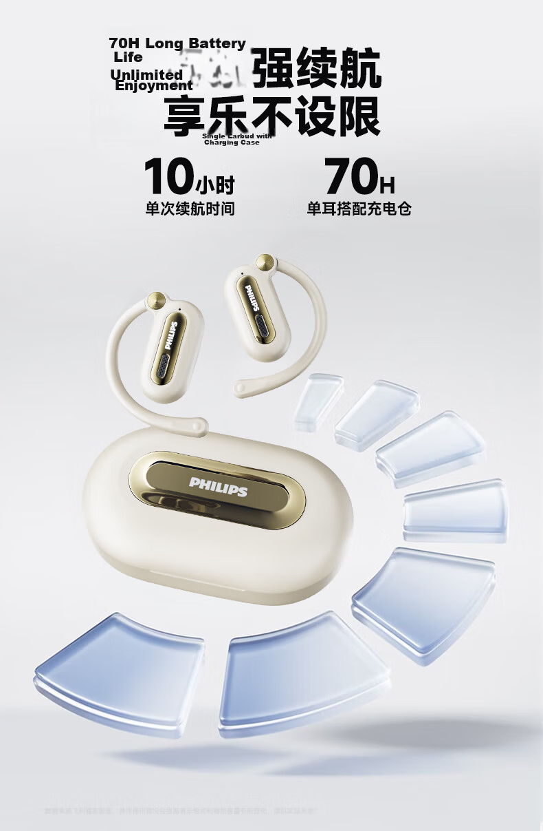 PHILIPS TAQ2720 White Bluetooth Bone Conduction True Wireless Open-Ear Sports Earphones Compatible with Apple Huawei Xiaomi 11
