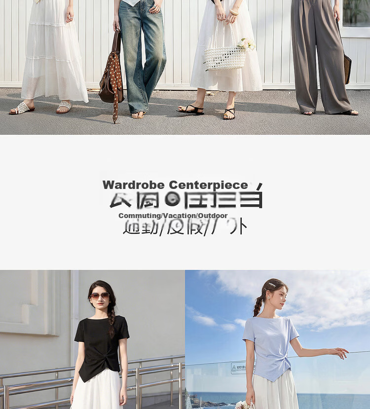 Shangdu Bila Off-Shoulder Pure Cotton T-Shirt Women Spring Summer Twist Knot Irregular Hem Short Sleeve Slimming Top 8
