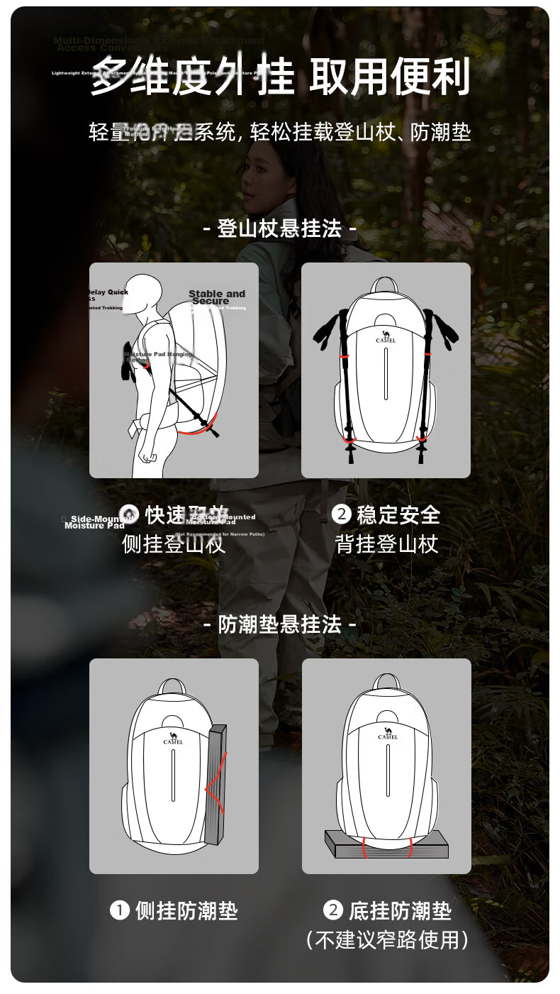CAMEL Hiking Backpack Outdoor Travel Backpack Mountaineering Double Shoulder Backpack Hiking Backpack 2S04001 Black 21