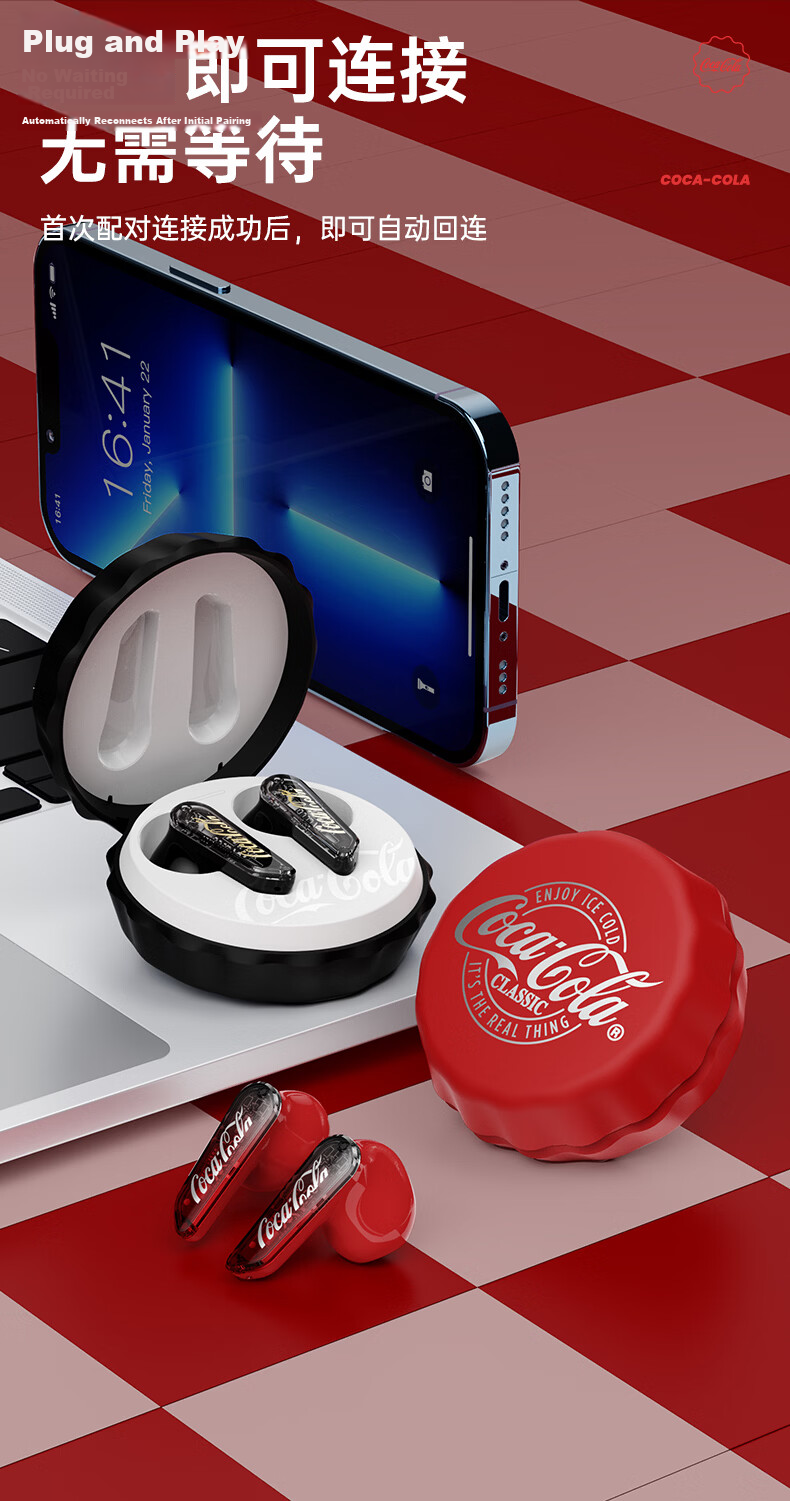 Coca-Cola T13 Bottle Cap Bluetooth Earbuds Semi-In-Ear ENC Call Noise Cancelling Long Battery Life Gaming Sports True Wireless Earphones 2026 Latest for Men Women Students Gift 5