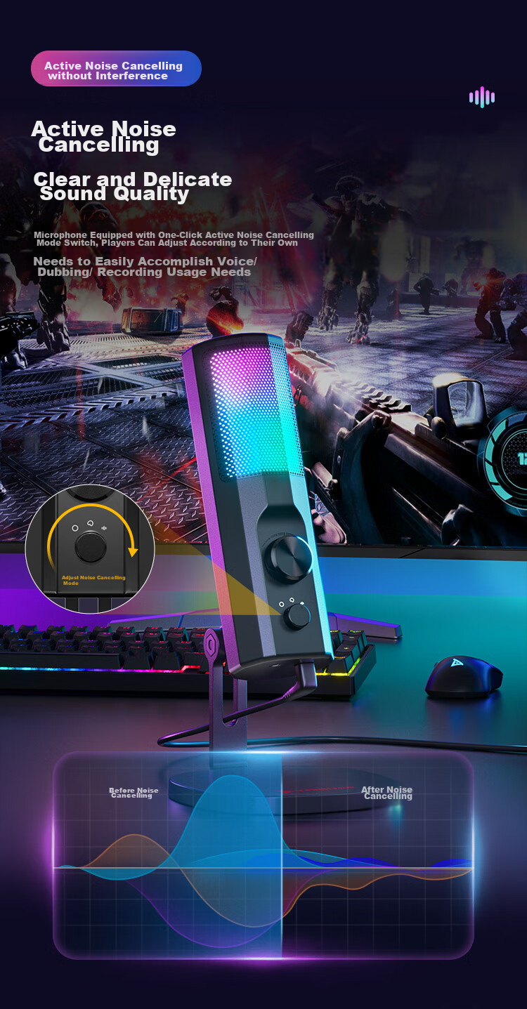 Taidu TSP201 Xingchuan F1 Computer Microphone, Desktop Microphone, USB Port, RGB Lighting Effects, Black 2
