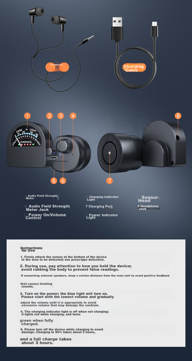 Banchean Leak Detector, Pipeline Water Leak Tester, High-Precision Positioning Instrument for Hidden Pipes CL01+, Field Strength Meter 13