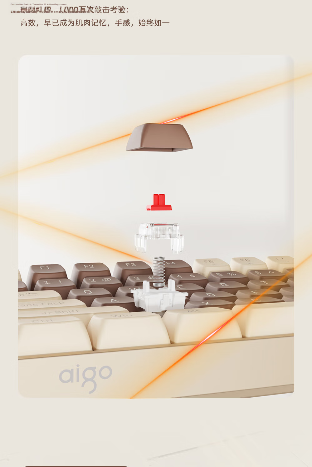 Aigo CK100 Wireless Keyboard and Mouse Mechanical Switch 2.4G Connection Gaming Business Office Universal High-Value Mechanical Keyboard and Mouse Set Coffee Color Red Switch 6