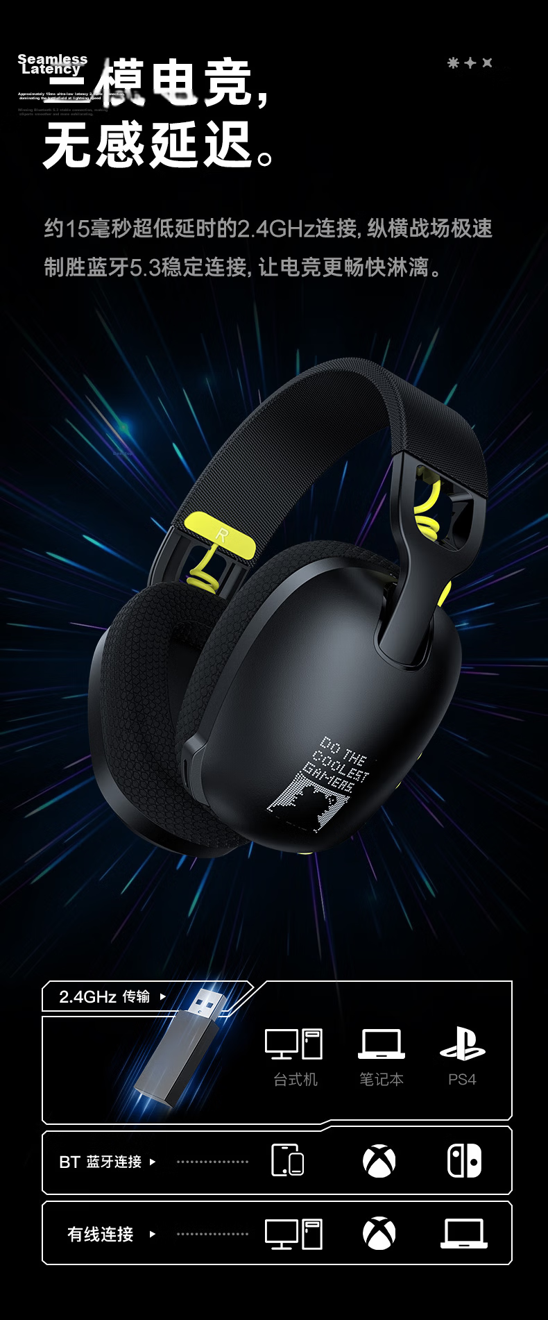 ONIKUMA Tri-Mode Gaming Bluetooth Headset Over-Ear High-Quality Call Noise-Cancelling Low Latency Wireless Headphones with Mic for PC Mobile Tablet Multi-Compatible Birthday Gift 4