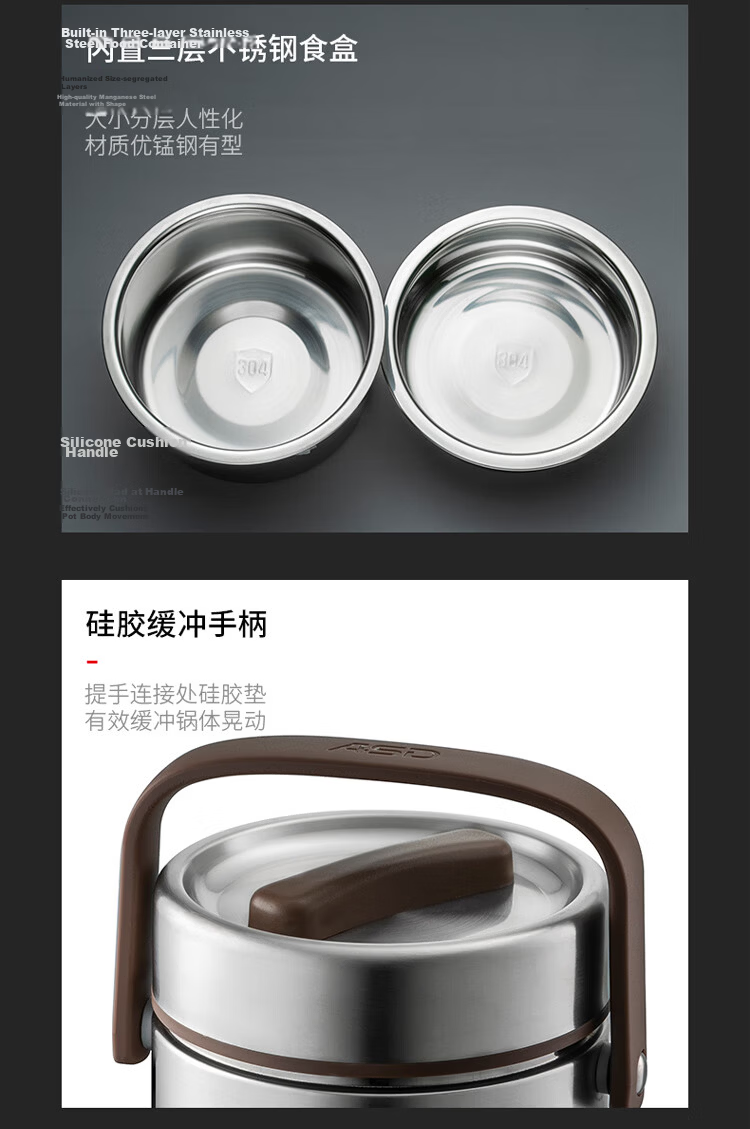 Aisda Thermal Lunch Box 304 Stainless Steel Vacuum Insulated Pot 2L Portable Insulated Bento Box RWS20T3WG-T 17