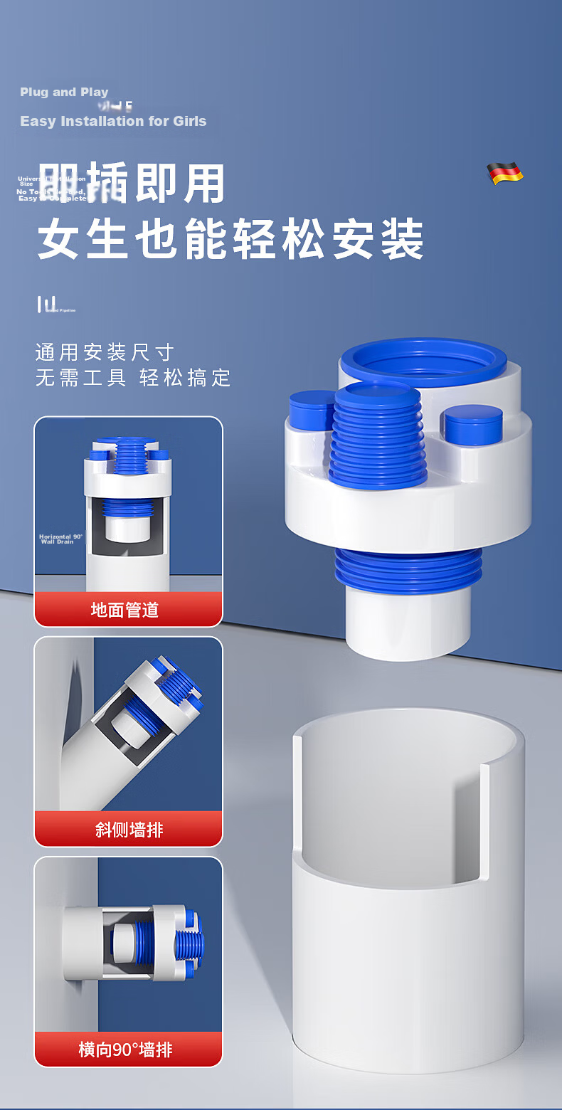 Muvi Kitchen Drainage Three-Way Pipe Odor-Proof Water Purification Multi-Functional Connector 17