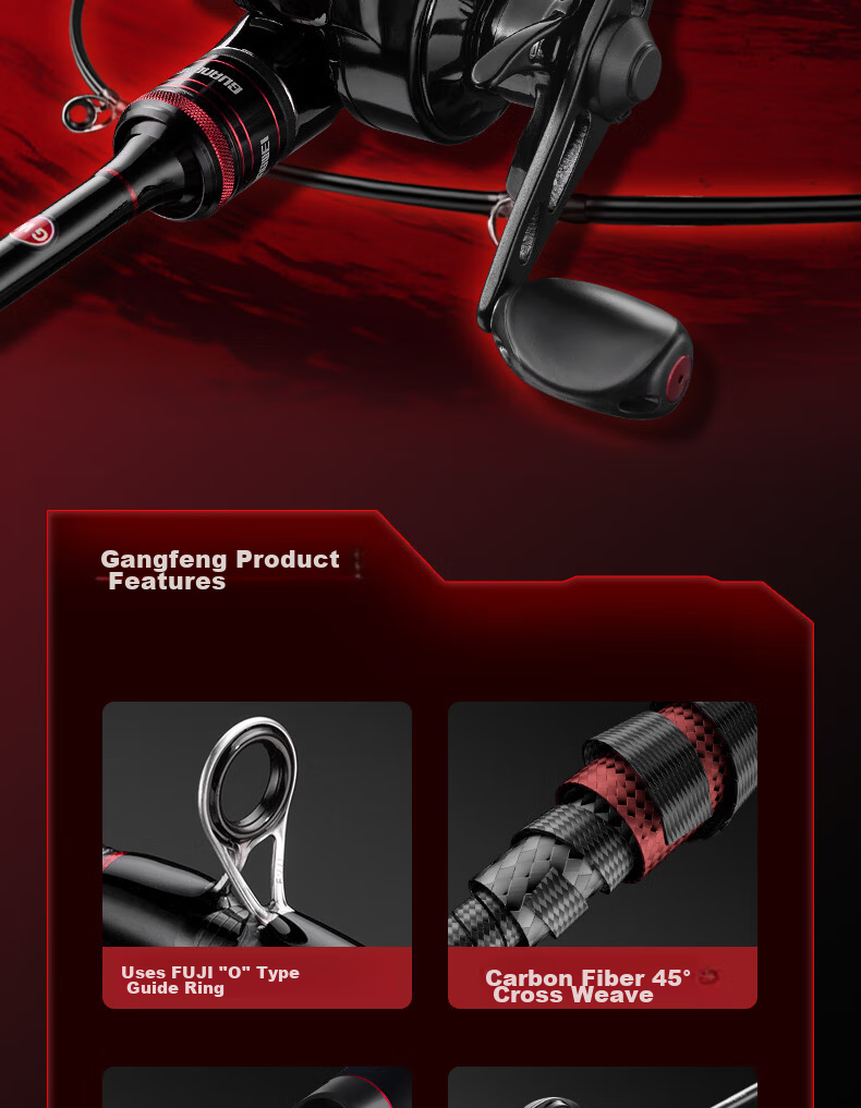 GW Gangfeng Lure Rod Gun Handle 2.1m M Action Left-Handed Baitcasting Reel Fuji O-Ring Bass Perch Qiaozui Lure Fishing Set 2