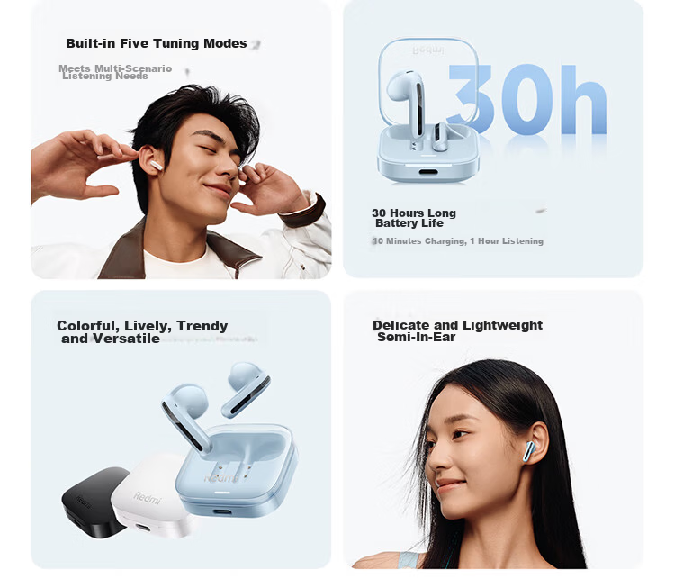 MI Redmi Buds 6 Vitality Edition Bluetooth Earphones 30-Hour Battery Life Compatible with Android and Apple Phones Blue 4