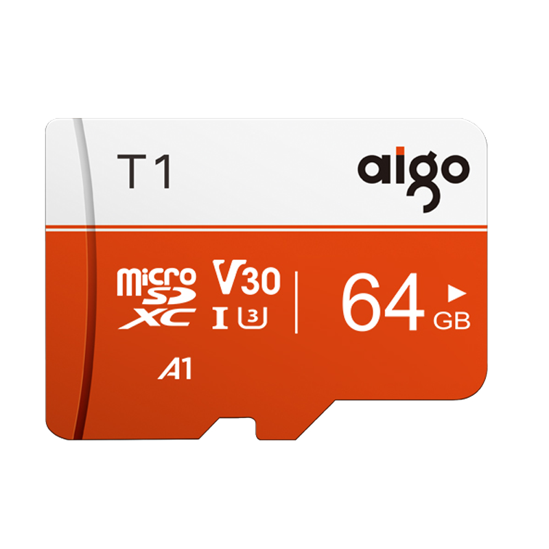 Aigo 64GB TF (MicroSD) Memory Card U3 A1 V30 4K Surveillance Camera Dash Cam Dedicated High-Speed Memory Card T1 Read Speed 100MB/s