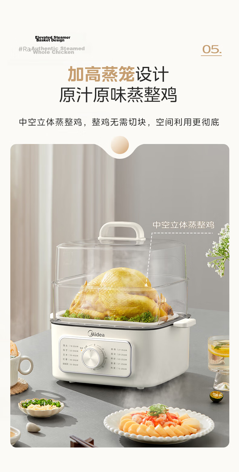 Midea Multi-Functional Electric Steamer Pot with Stewing, Steaming And Boiling Functions, Non-Coated Stainless Steel Detachable 19L Large Capacity Three-Layer Cooker ZGS352302 9