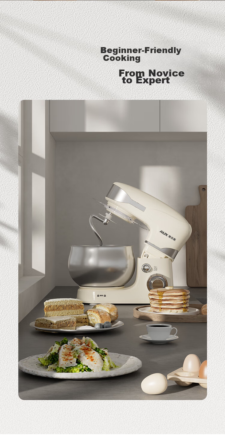 AUX Little White Bear Pro Kitchen Machine Home Smart Dough Mixer New Upgrade Fermentation Kneading DC Low Noise Egg Beater 5L Multifunctional Cream 800W Automatic Stirrer SC-228 7