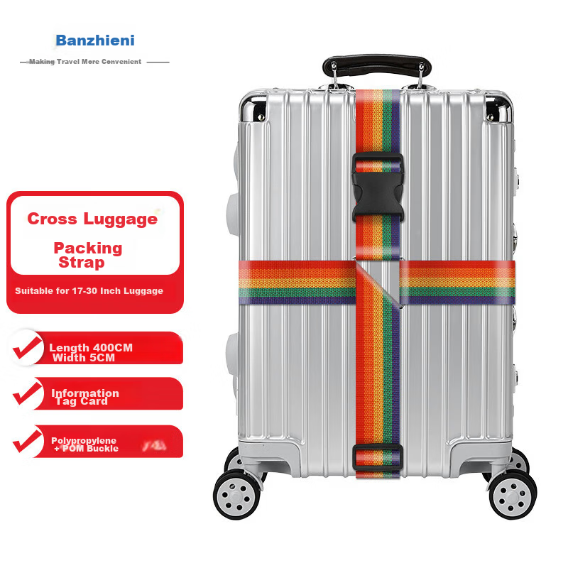 Banjeni Cross Lashing Strap Luggage Tie Strap Suitcase Packing Strap Travel Security Strap with Luggage Tag Rainbow Color