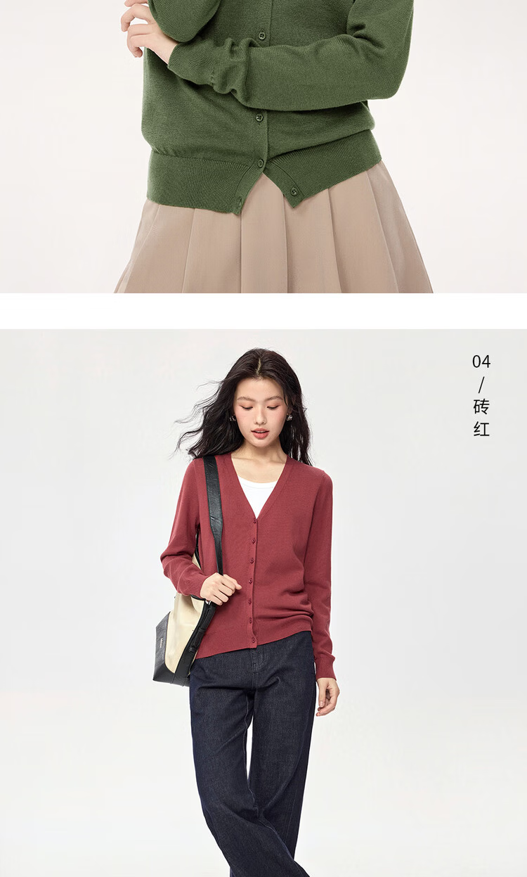 Giordano Knitted Cardigan for Women, Pure Cotton V-Neck Sweater, Women's Outerwear, Solid Color Jacket 05350649 12