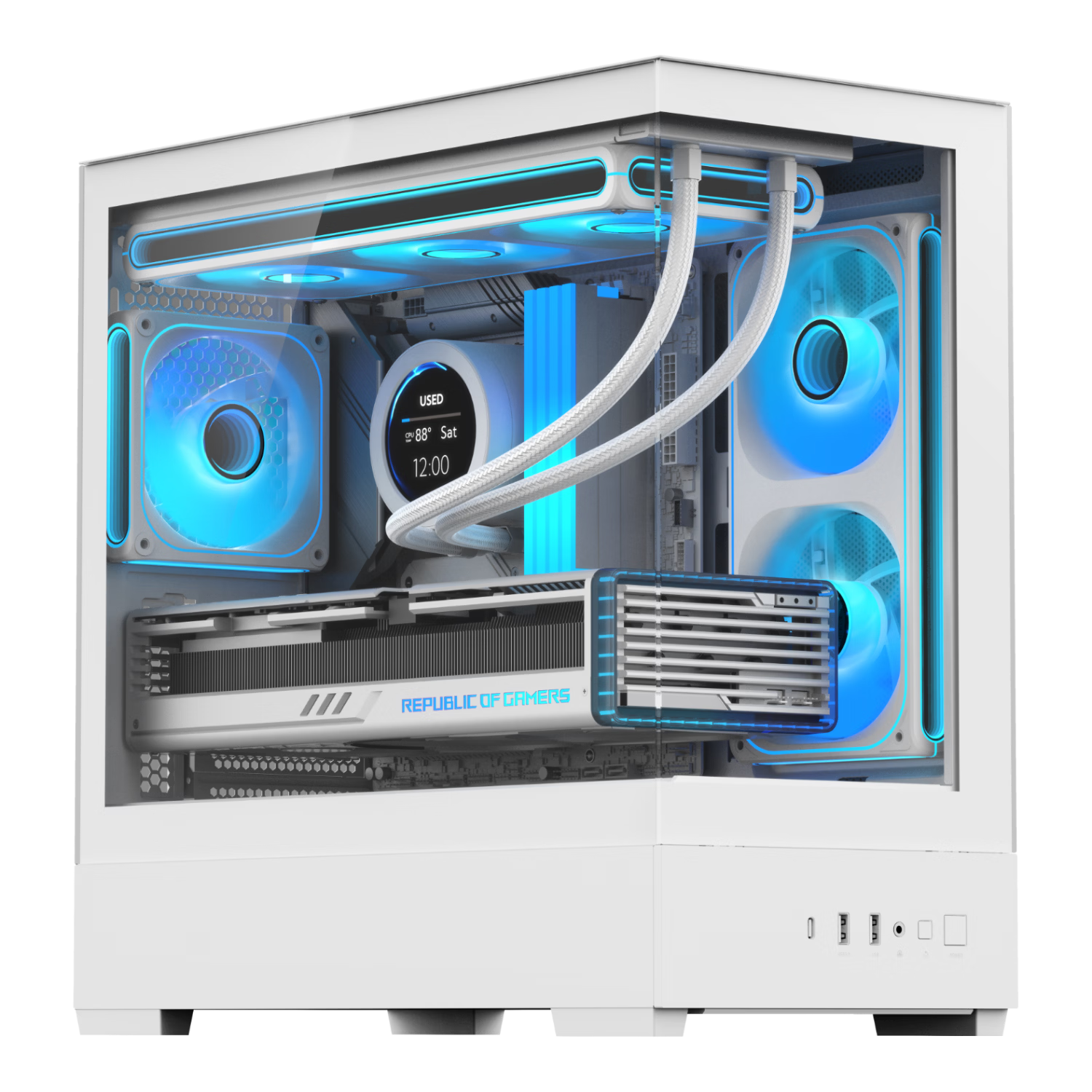 SAMA Flathead M2 Seascape Edition White Desktop Gaming PC Case Supports M-ATX Motherboard Quick Release 360mm Water Cooling 270° View