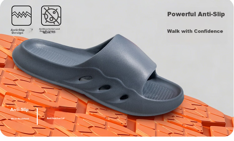 JD Original Professional Non-Slip Bathroom Slippers for Elderly And Pregnant Women, Comfortable Home Slippers for Men, Gray, Size 44-45 1