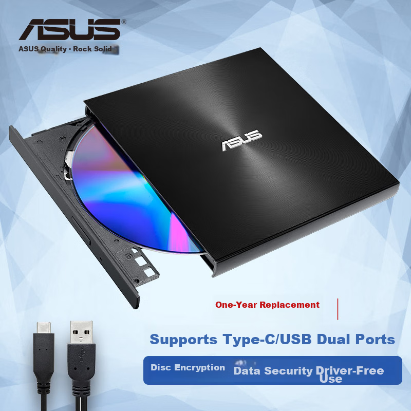 ASUS 8X External DVD Burner Portable Optical Drive USB/Type-C Compatible with Apple System SDRW-08U9M-U Black
