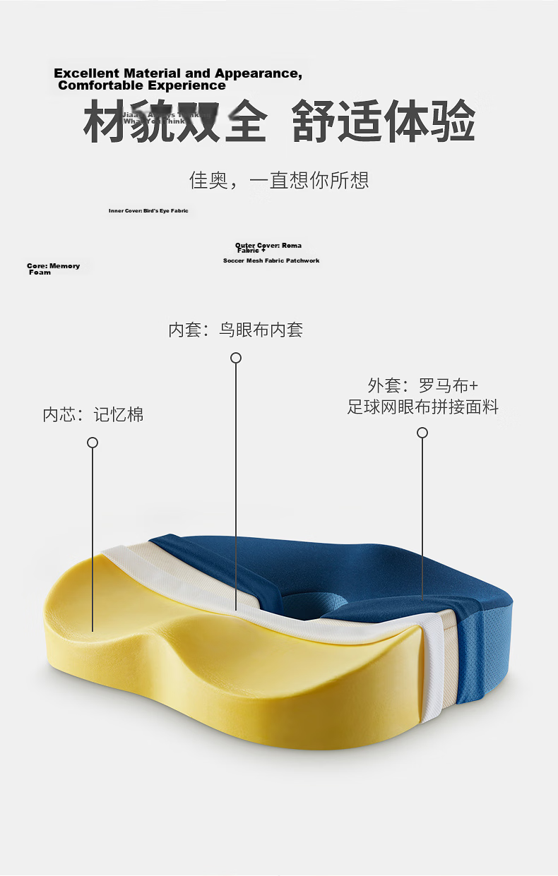 JAGO Office Chair Cushion, Breathable Memory Foam Seat Pad, Long-Sitting Aid, Tailbone Pressure Relief, Hemorrhoid Butt Pad 9