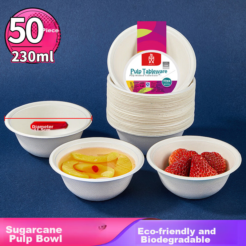 SHUANG YU Disposable 500ml Paper Bowls, 30pcs Biodegradable Sugarcane Pulp Soup and Rice Bowls, Hot Pot Round Bowls with Chopsticks, BBQ Picnic Tableware