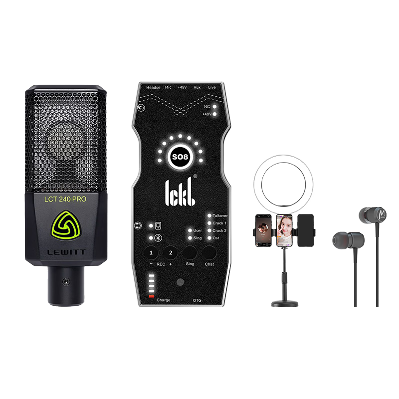 LEWITT LCT 240PRO Condenser Microphone, Ickb So8 Sixth-Generation Sound Card, Live Streaming And Singing Mobile Phone Computer Microphone Set, Recording Karaoke Equipment Complete Set