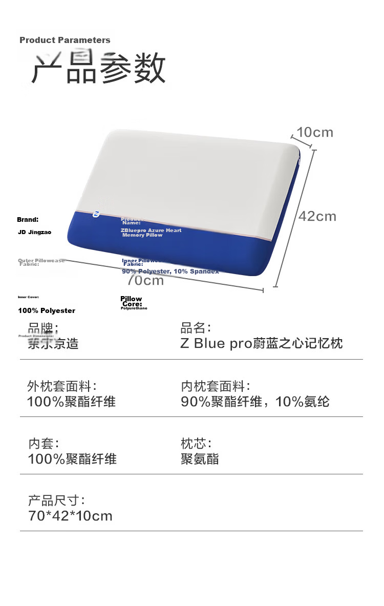 JD Original Z Blue Wei Lan Zhi Xin Pillow, Deep Sleep Memory Foam Cervical Support Pillow for Adults, Gift Box Packaging 18