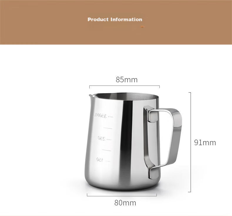 Circle Joy Coffee Latte Art Pitcher Thickened 304 Stainless Steel Milk Frothing Cup with Spout and Scale 350ML 10