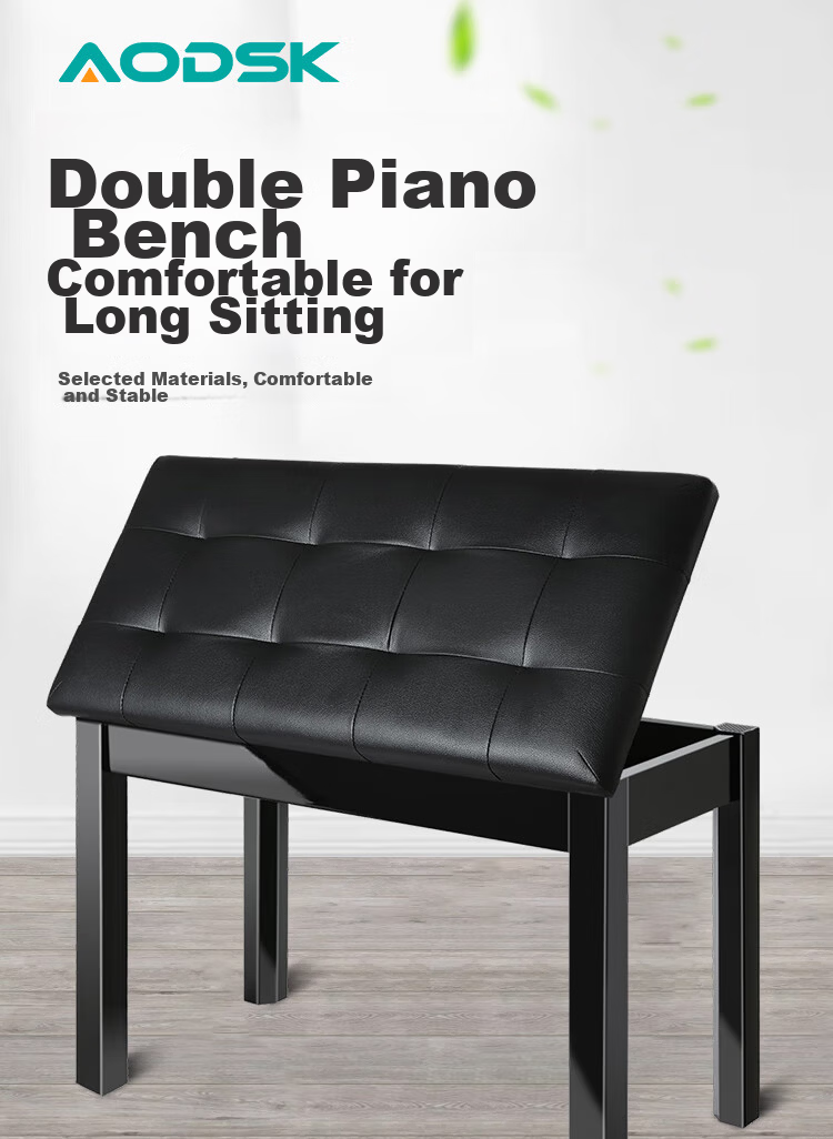 AODSK AS-12S Digital Piano Bench Double Wooden with Music Storage Box Electronic Keyboard Guzheng Universal Practice Professional Stool Black 1