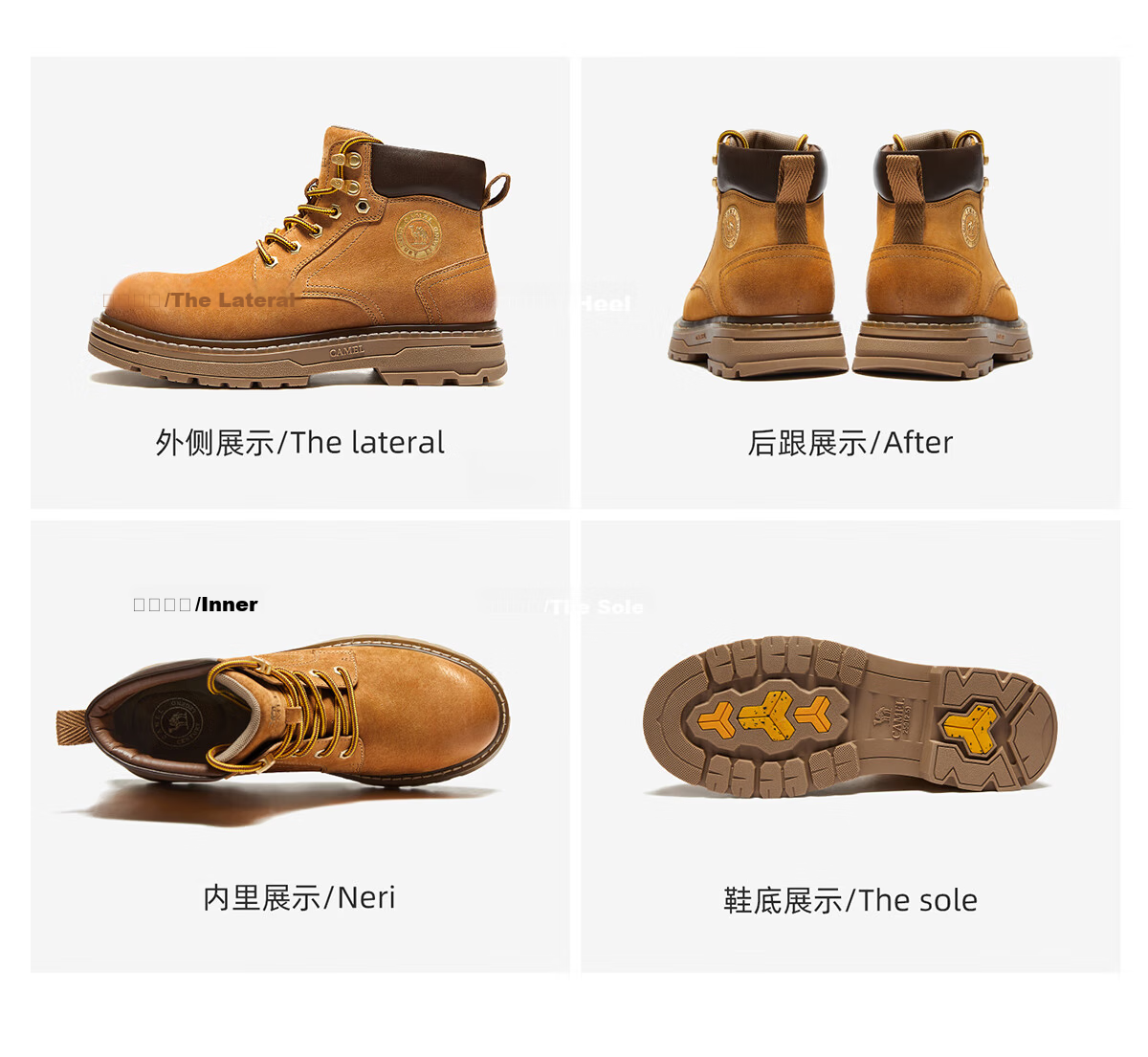 CAMEL Wang Junkai Edition Martin Boots High-top Outdoor Work Yellow Boots Men GE122W7757T Golden Yellow 42 44