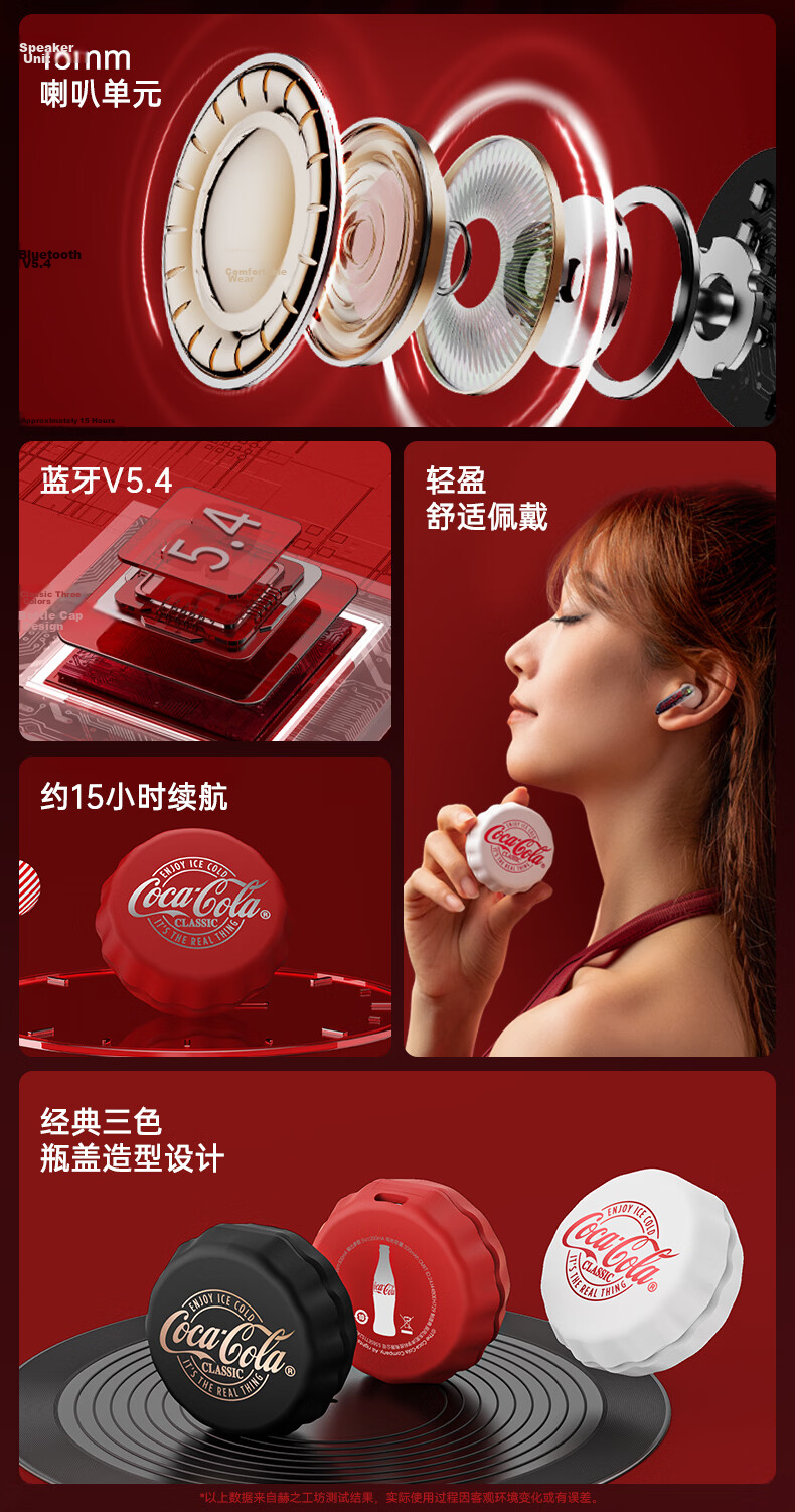 Coca-Cola T13 Bottle Cap Bluetooth Earbuds Semi-In-Ear ENC Call Noise Cancelling Long Battery Life Gaming Sports True Wireless Earphones 2026 Latest for Men Women Students Gift 2