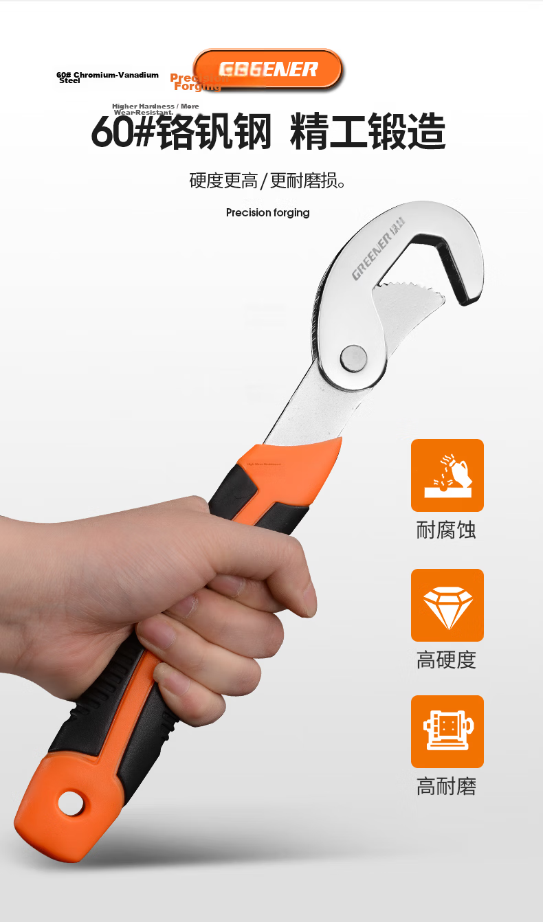 GREENER Wrench Set Household 2-Piece Pipe Pliers Universal Adjustable Wrench Multifunctional Open-End Plumbing Tool 5