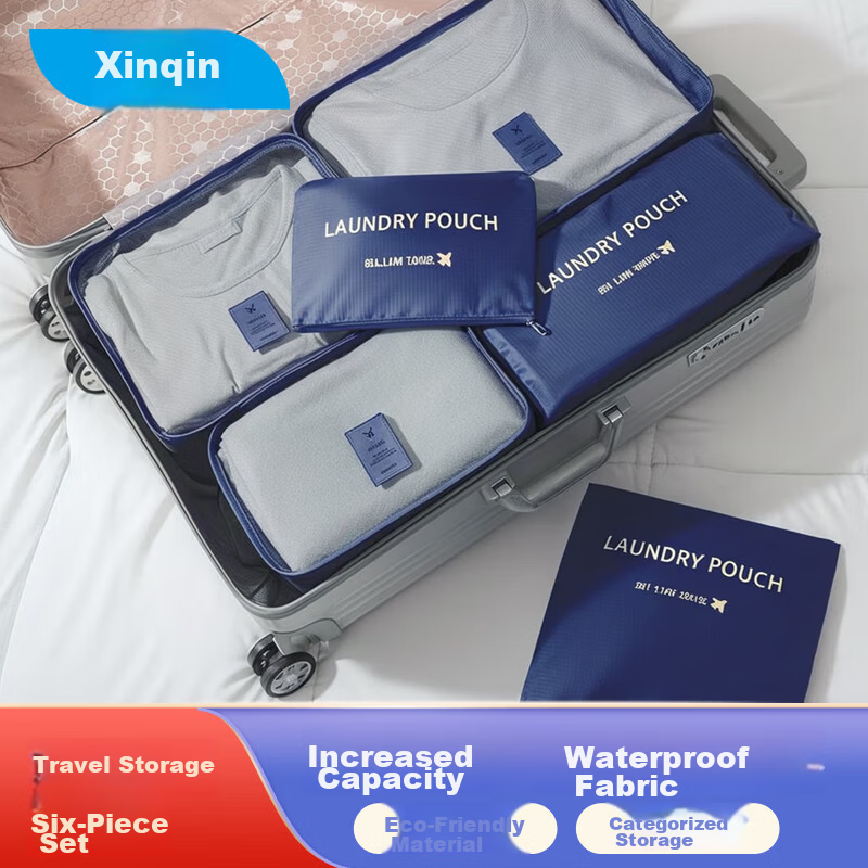 Xinqin Travel Toiletry Storage Set 6-Piece Navy Blue Organizer Bags for Luggage and Clothing
