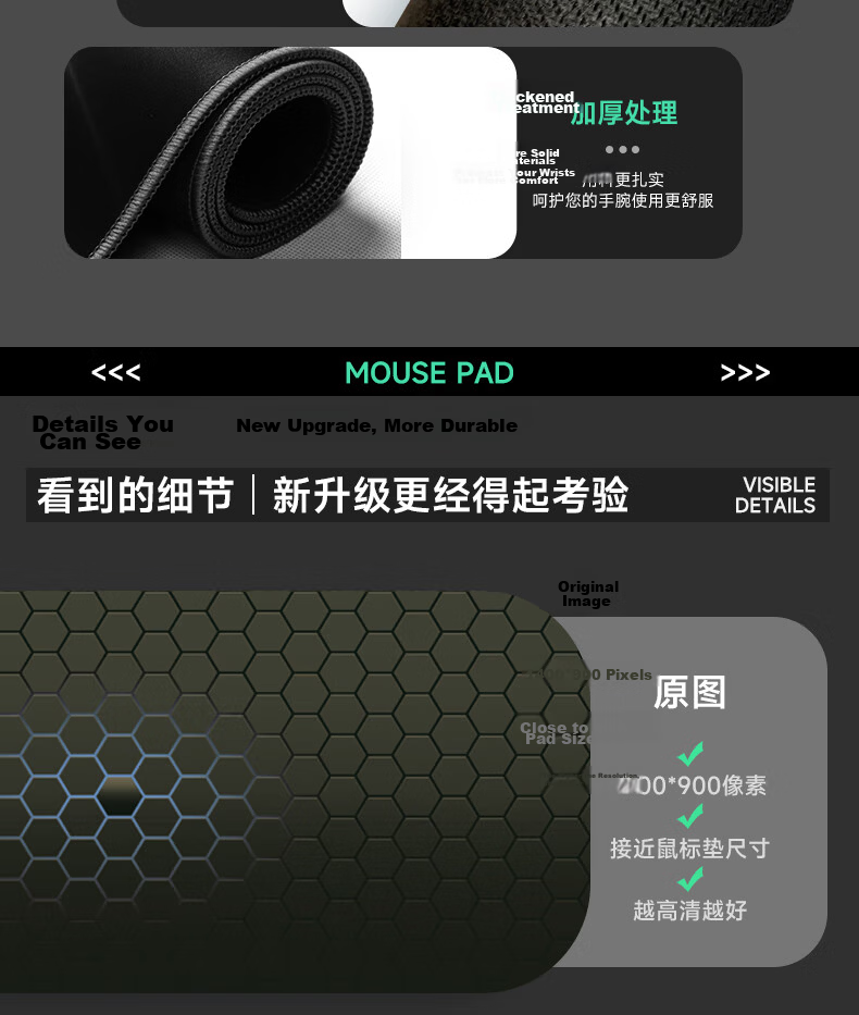 LINGSHE Mouse Pad 800x300x3mm Extra Large Thickened Office Gaming Mouse Pad Student Computer Desk Mat Precision Edge Lock P69 Barrier Black Gift Box Set 7