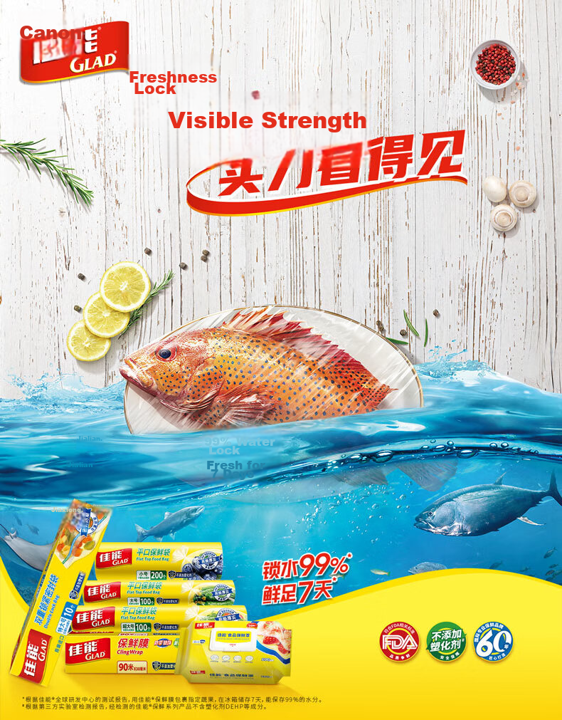 Glad Food-Grade Cling Film 25m with Built-In Cutter, Household Wrap Set, 20cm Wide Small Size, W108 1