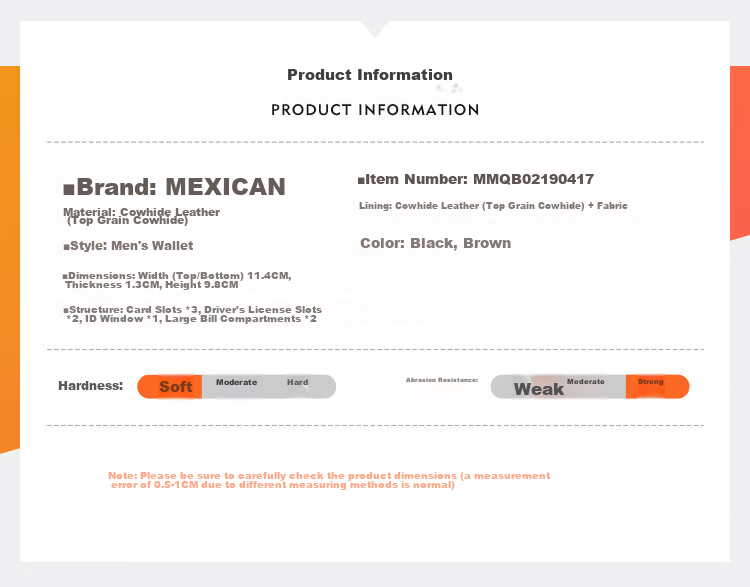 MEXICAN Genuine Top-Grain Leather Business Wallet for Men, Fashionable Short Wallet with Multiple Card Slots, Horizontal Design, Birthday Gift for Me 10
