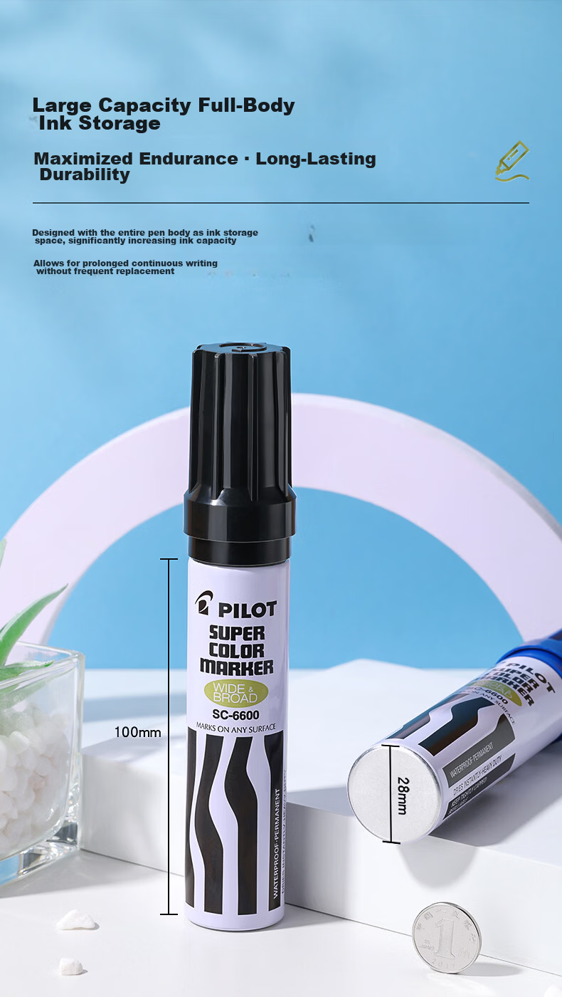 PILOT Oil-Based Marker Large Tip Pen Logistics Box Marker Thick Tip Waterproof Durable Signature Pen Office Construction Supplies SC-6600 Red Large Nib 7