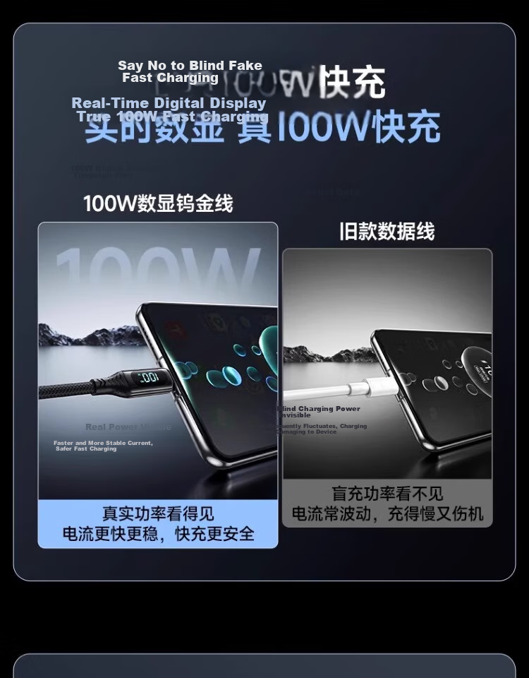 Nengshi Type-C Data Cable, 60W Charging Cord, Digital Display Fast Charging, Suitable for Huawei Mate70/50/P60, Honor, Xiaomi 15 Ultra Tablet, USB Car Charger Cable, 1 Meter 1