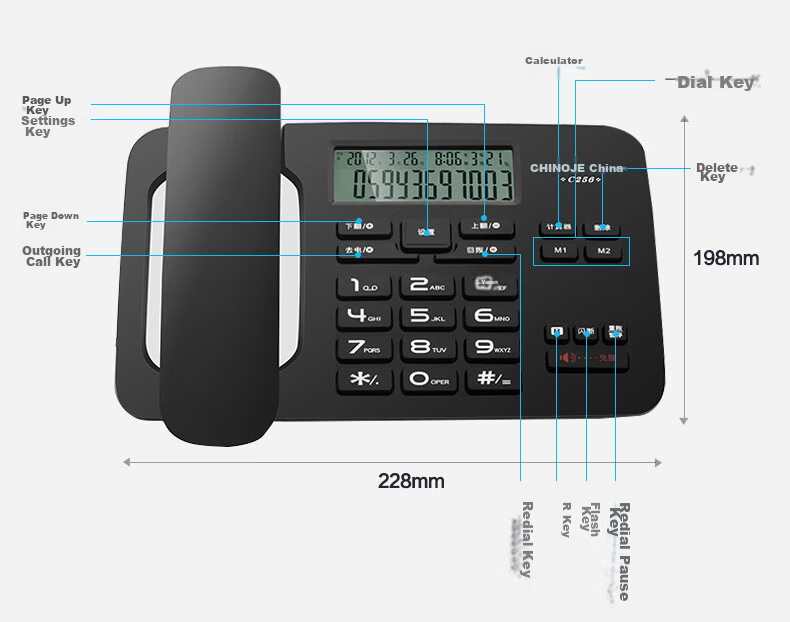 CHINO-E Corded Landline Phone with Caller ID, Speakerphone, Call Transfer, Hands-Free, and Do Not Disturb Function, Wired Desktop Telephone C256 in Black for Office, Home, and Elderly 11