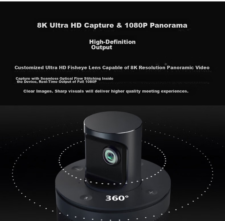 KanDao 360° Panoramic HD Video Conference Camera with Wireless Screen Casting, Amplification, And Microphone Pickup All-In Conference System Omnidirectional Microphone Meeting Solution Meeting Pro 8