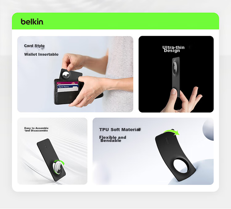 BELKIN AirTag/AirTag2 Keychain Backpack Clip Apple AirTag Protective Holder Tracker Buckle Silicone Dirt-Resistant Shockproof Case MSC019 Black 2