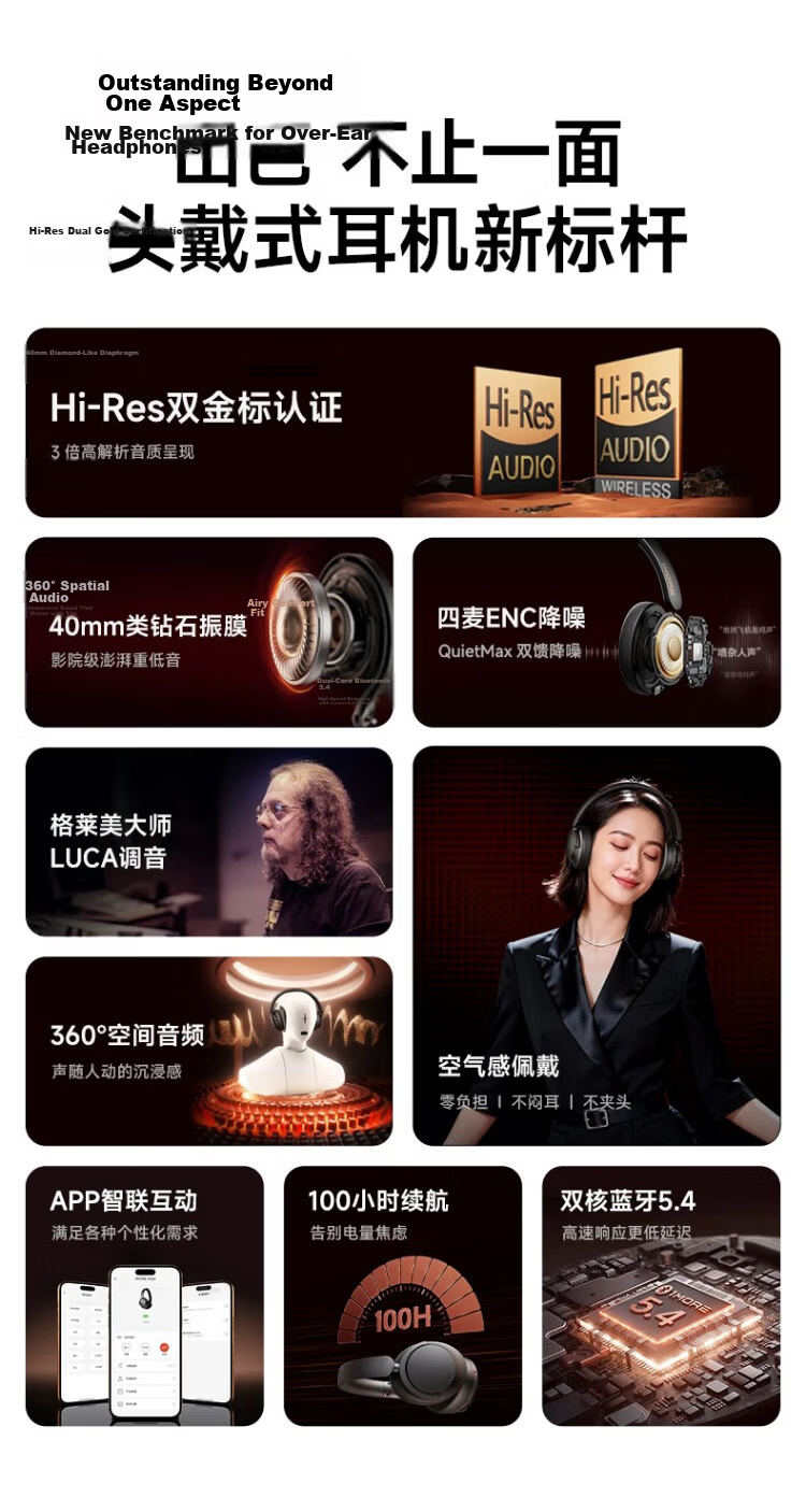 1MORE HQ51 SonoFlow Pro Over-Ear Wireless Bluetooth Gaming Headphones with Active Noise Cancellation, 2025 Model, Titanium Black 5