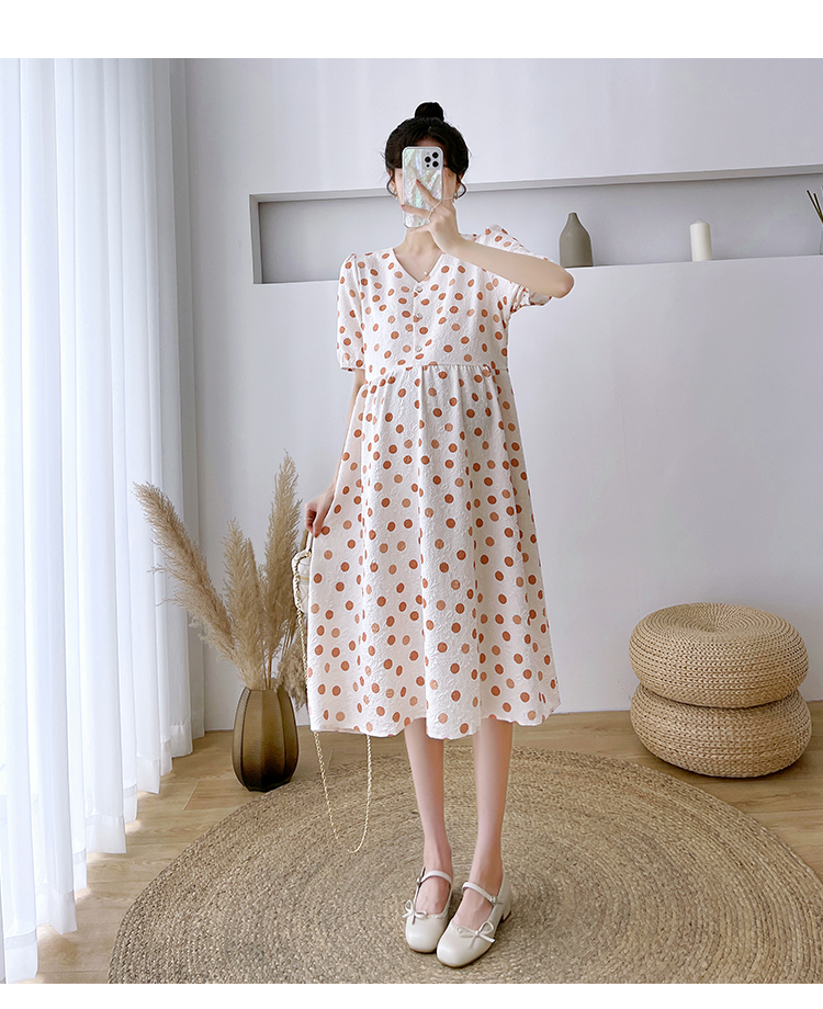 JOYNCLEON Maternity Summer Dress Lightweight Plus Size Loose Polka Dot Floral Long Dress Orange XL Jly157192 17