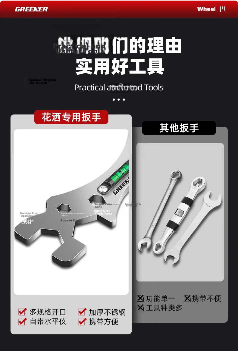 GREENER Universal Shower Wrench Multi-Functional Bathroom Wrench Household Small Thick Multi-Purpose Wrench 3
